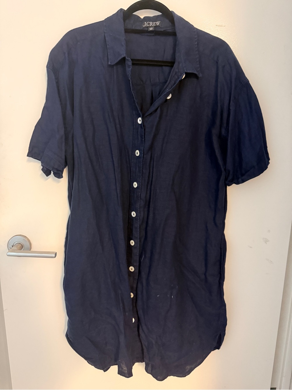 J.Crew Navy Linen Button Front Shirtdress